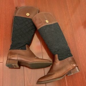 Tory Burch - size 8.5 - knee high boots - brown with charcoal quilt pattern